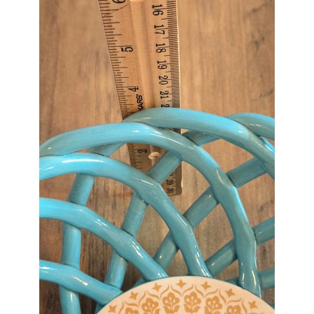 General Store by Gibson Hollydale Turquoise Ceramic Lattice Woven Fruit Bowl